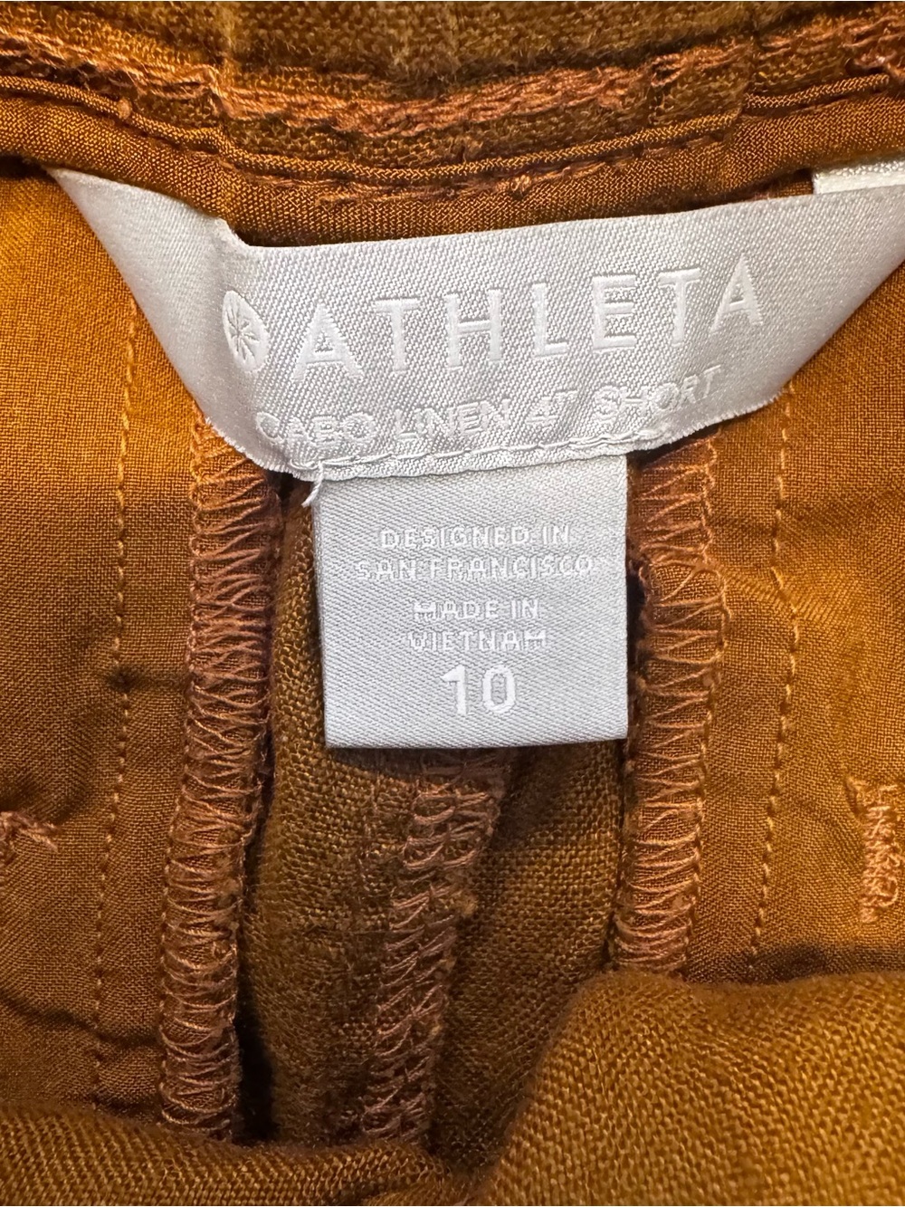 Athleta Linen Cabo 4" Shorts Drawstring Rust Womens Sz. 10 - Picture 7 of 9